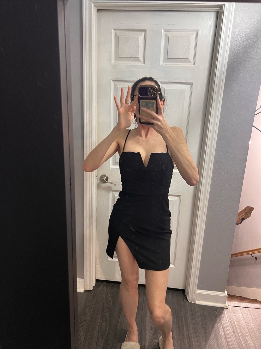 Fashion Nova Black Strappy Mini Dress with Side Slit